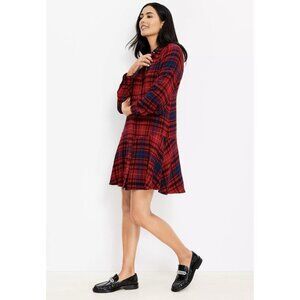 Loft Plaid Mini Shirt Dress Long Sleeve Size Small NWOT Red